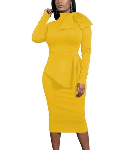 Women's Fashion Peplum Bodycon Short Sleeve Work Dresses Bow Club Ruffle Pencil Formal Cocktail Dress 53491 Yellow $24.50 Dre...