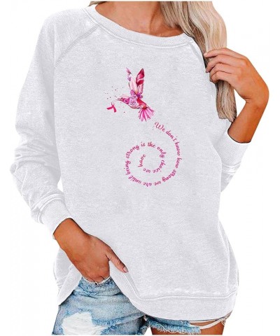 Sweatshirts For Women Funny Breast Cancer Print Long Sleeve Crewneck T Shirts Loose Basic Lightweight Pullover 03 White $11.2...