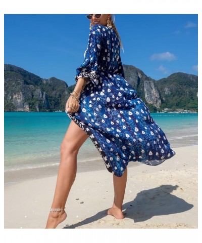 Women's Tie-front Kimono Cardigan Belted Bikini Bathing Suit Cover Up Printed Beach Long Robe Dress Print 38 $13.74 Swimsuits