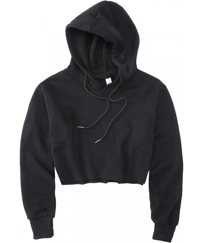 Women's Cropped Hoodie Fleece Long Sleeve Pullover Cut Off Hood Sweatshirt Black $12.71 Hoodies & Sweatshirts