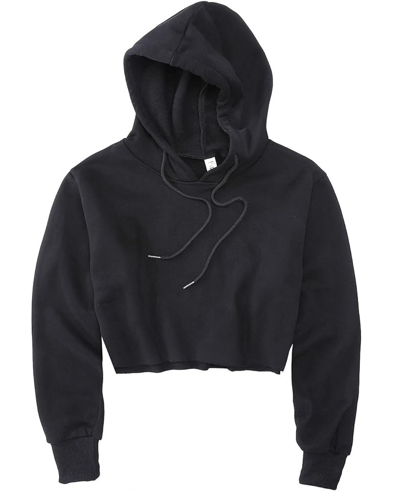 Women's Cropped Hoodie Fleece Long Sleeve Pullover Cut Off Hood Sweatshirt Black $12.71 Hoodies & Sweatshirts