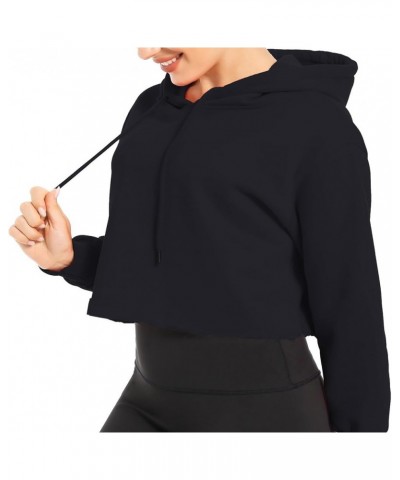 Women's Cropped Hoodie Fleece Long Sleeve Pullover Cut Off Hood Sweatshirt Black $12.71 Hoodies & Sweatshirts