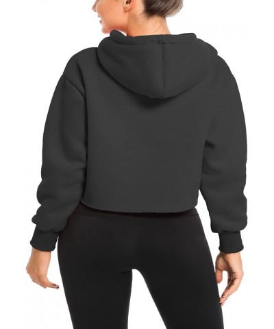 Women's Cropped Hoodie Fleece Long Sleeve Pullover Cut Off Hood Sweatshirt Black $12.71 Hoodies & Sweatshirts