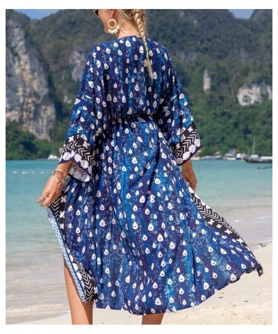 Women's Tie-front Kimono Cardigan Belted Bikini Bathing Suit Cover Up Printed Beach Long Robe Dress Print 38 $13.74 Swimsuits