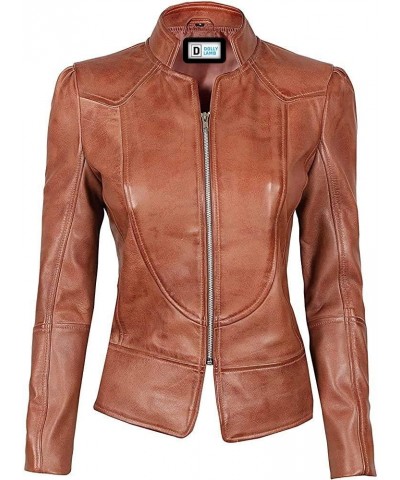 Women Winter Wear Lambskin Leather Bicker Jacket with Full Soft & Smooth for Girl Amy Brown $54.00 Coats