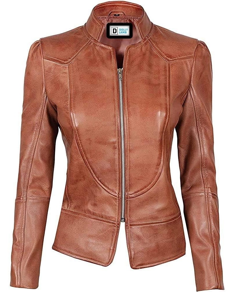 Women Winter Wear Lambskin Leather Bicker Jacket with Full Soft & Smooth for Girl Amy Brown $54.00 Coats