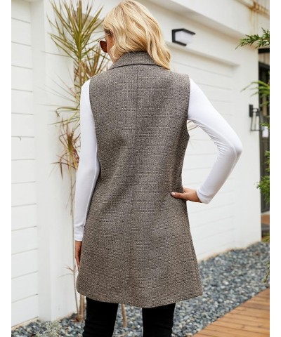 Women's Long Cardigan Vest Casual Plaid Open Front Sleeveless Blazer Trench Coat Jacket Khaki $17.64 Vests