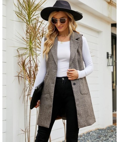 Women's Long Cardigan Vest Casual Plaid Open Front Sleeveless Blazer Trench Coat Jacket Khaki $17.64 Vests