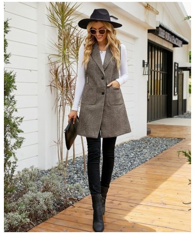 Women's Long Cardigan Vest Casual Plaid Open Front Sleeveless Blazer Trench Coat Jacket Khaki $17.64 Vests