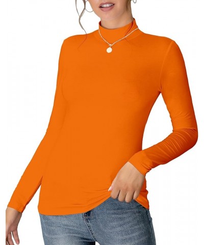 Women's Mock Turtleneck Long Sleeve Sleeveless Pullover Tops Slim Fit Basic T-Shirts Long Sleeve Orange $11.39 T-Shirts