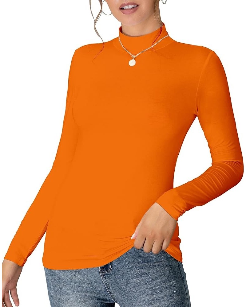 Women's Mock Turtleneck Long Sleeve Sleeveless Pullover Tops Slim Fit Basic T-Shirts Long Sleeve Orange $11.39 T-Shirts