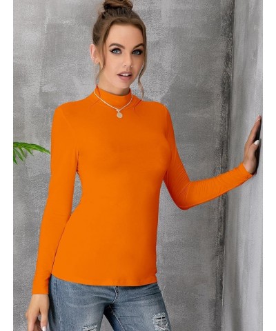 Women's Mock Turtleneck Long Sleeve Sleeveless Pullover Tops Slim Fit Basic T-Shirts Long Sleeve Orange $11.39 T-Shirts