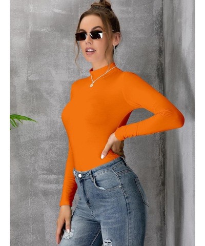 Women's Mock Turtleneck Long Sleeve Sleeveless Pullover Tops Slim Fit Basic T-Shirts Long Sleeve Orange $11.39 T-Shirts