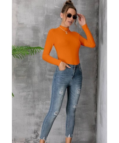 Women's Mock Turtleneck Long Sleeve Sleeveless Pullover Tops Slim Fit Basic T-Shirts Long Sleeve Orange $11.39 T-Shirts