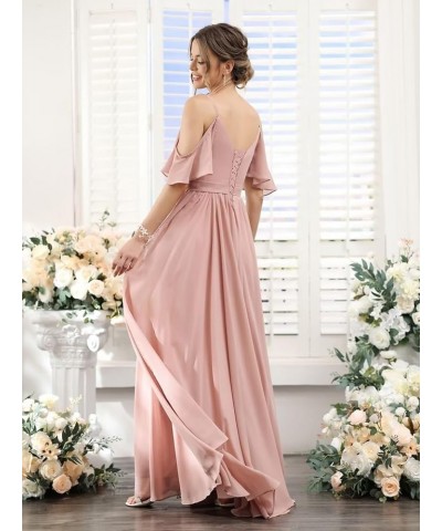 Women's Cold Shoulder Bridesmaid Dresses 2023 for Wedding Long V-Neck Formal Evening Party Dress with Slit VT018 Peach $31.85...