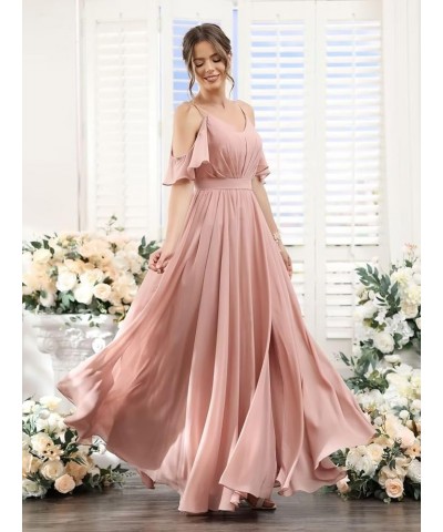 Women's Cold Shoulder Bridesmaid Dresses 2023 for Wedding Long V-Neck Formal Evening Party Dress with Slit VT018 Peach $31.85...