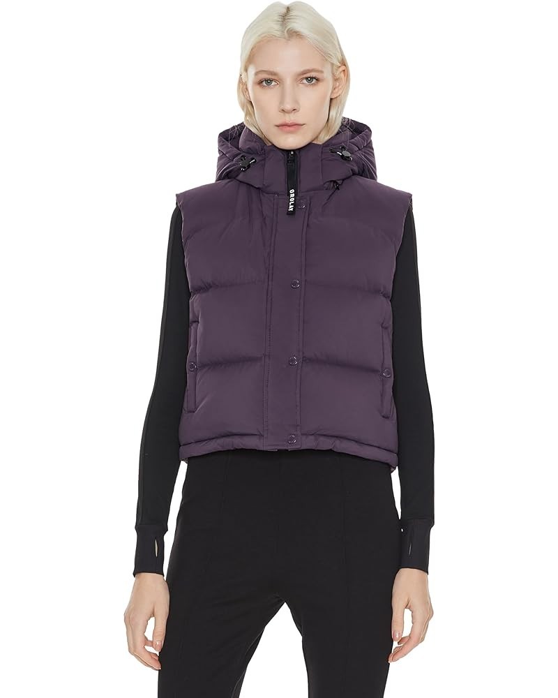 Women's Cropped Puffer Vest - Hooded Sleeveless Down Jacket Stand Collar Gilet with Pockets Purple $65.10 Vests