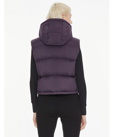 Women's Cropped Puffer Vest - Hooded Sleeveless Down Jacket Stand Collar Gilet with Pockets Purple $65.10 Vests