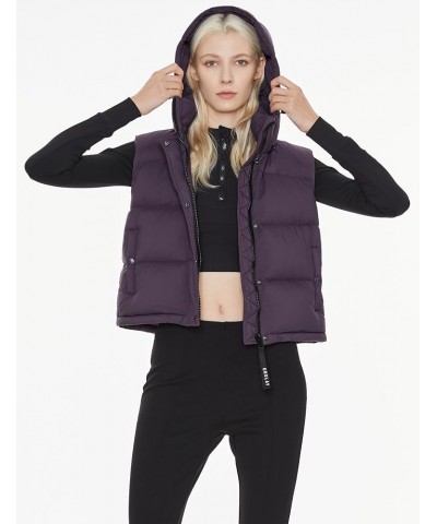 Women's Cropped Puffer Vest - Hooded Sleeveless Down Jacket Stand Collar Gilet with Pockets Purple $65.10 Vests