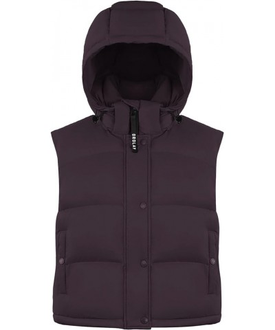 Women's Cropped Puffer Vest - Hooded Sleeveless Down Jacket Stand Collar Gilet with Pockets Purple $65.10 Vests