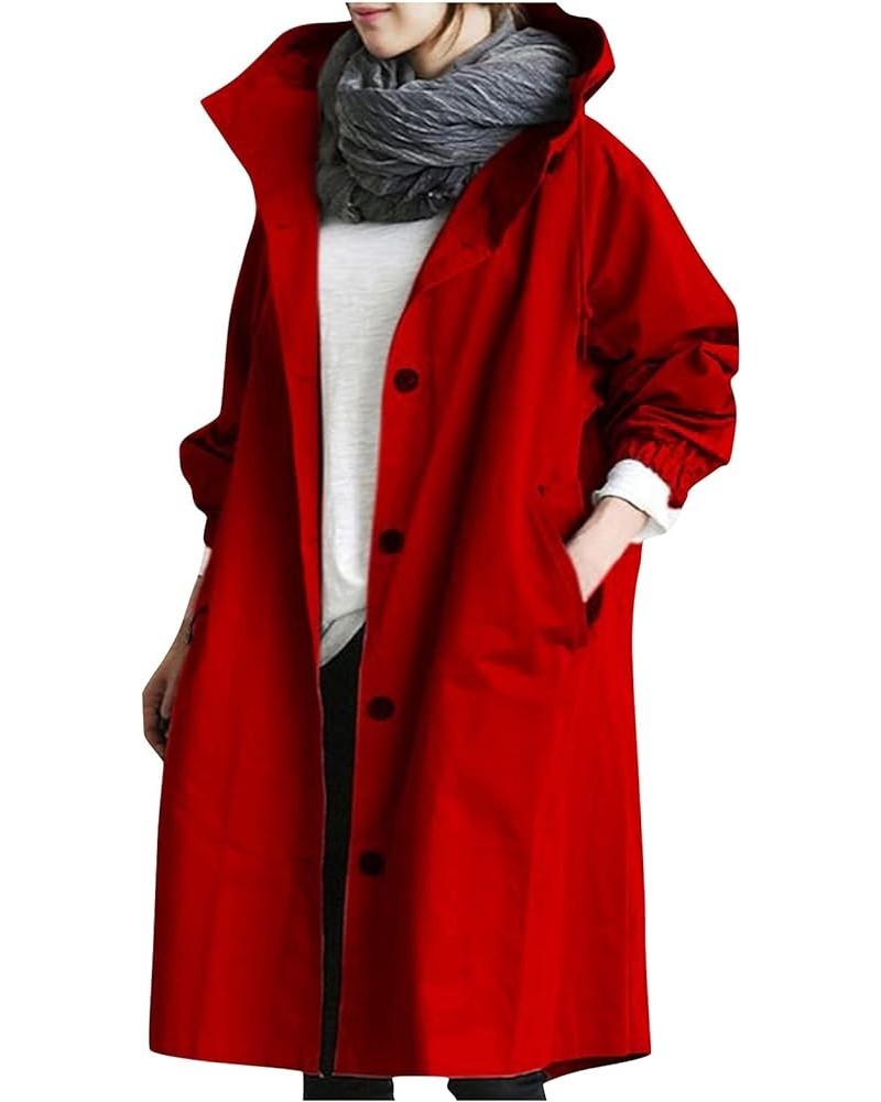 Women's Hooded Anoraks Raincoats Trenchcoats Casual Loose Windbreaker Long Jacket Plus Size Warm Outwear Coat (S-5XL) 02-red ...