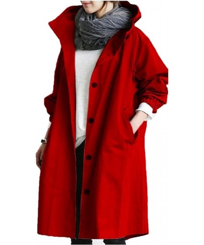 Women's Hooded Anoraks Raincoats Trenchcoats Casual Loose Windbreaker Long Jacket Plus Size Warm Outwear Coat (S-5XL) 02-red ...