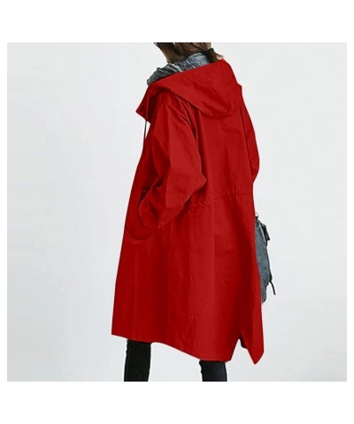 Women's Hooded Anoraks Raincoats Trenchcoats Casual Loose Windbreaker Long Jacket Plus Size Warm Outwear Coat (S-5XL) 02-red ...