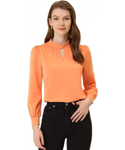 Women's Work Office Tops Business Professional Shirt Elegant Stand Collar Fall 2023 Long Sleeve Blouses Pink-orange $11.63 Bl...