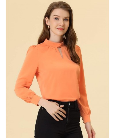 Women's Work Office Tops Business Professional Shirt Elegant Stand Collar Fall 2023 Long Sleeve Blouses Pink-orange $11.63 Bl...