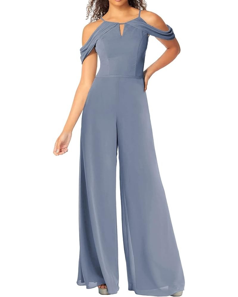 Jumpsuit Bridesmaid Pantsuit Chiffon Wedding Guest Dresses for Women Evening Gowns Bridesmaid Dress Long Pants Suits Dusty Bl...