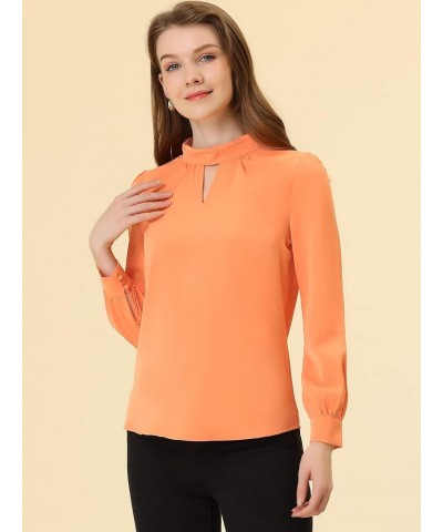 Women's Work Office Tops Business Professional Shirt Elegant Stand Collar Fall 2023 Long Sleeve Blouses Pink-orange $11.63 Bl...