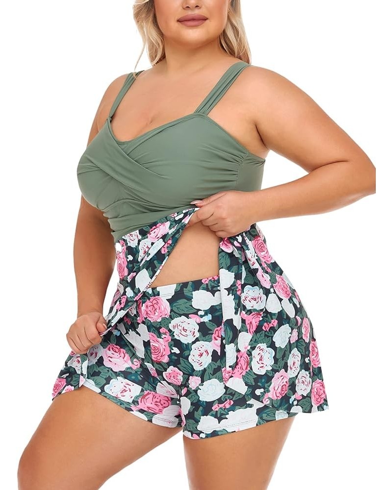 Women Plus Size Two Piece Swimsuits Flowy Tankini Swim Dress Bathing Suit with Shorts Rose Bush $17.84 Swimsuits