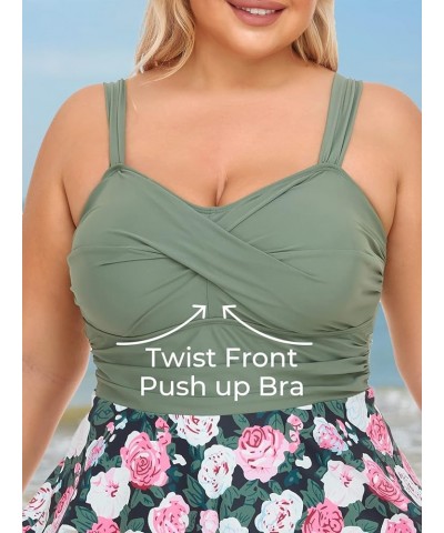 Women Plus Size Two Piece Swimsuits Flowy Tankini Swim Dress Bathing Suit with Shorts Rose Bush $17.84 Swimsuits