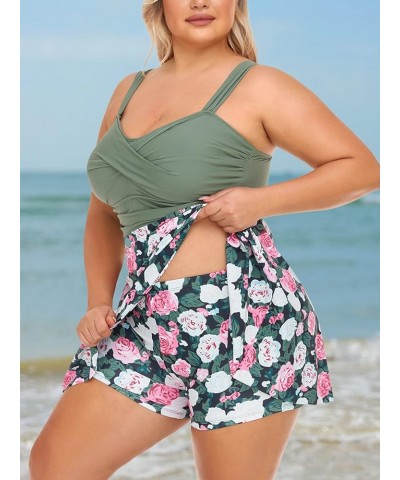 Women Plus Size Two Piece Swimsuits Flowy Tankini Swim Dress Bathing Suit with Shorts Rose Bush $17.84 Swimsuits