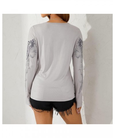 Vintage Fairy Print Long Sleeve Crop Top for Women Rhinestone Graphic T-Shirts Round Neck 90S Grunge Tees A-cross Gray $9.71 ...