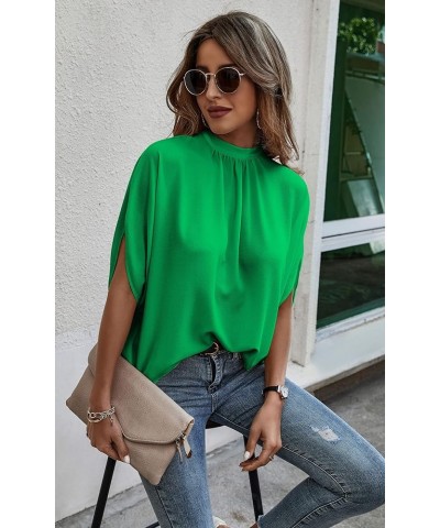 Womens Tops, Short Sleeve Casual Summer Top Solid Color Self Tie Loose Fit Drape Tunic Blouses Shirts Green $15.18 Tops