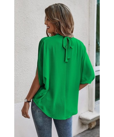 Womens Tops, Short Sleeve Casual Summer Top Solid Color Self Tie Loose Fit Drape Tunic Blouses Shirts Green $15.18 Tops