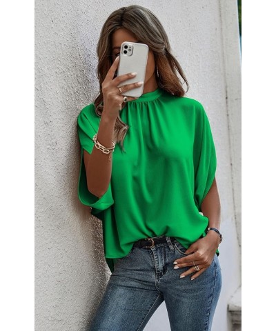 Womens Tops, Short Sleeve Casual Summer Top Solid Color Self Tie Loose Fit Drape Tunic Blouses Shirts Green $15.18 Tops