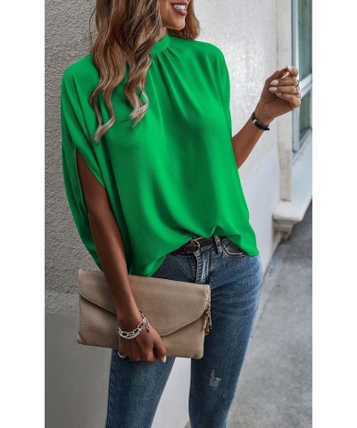 Womens Tops, Short Sleeve Casual Summer Top Solid Color Self Tie Loose Fit Drape Tunic Blouses Shirts Green $15.18 Tops