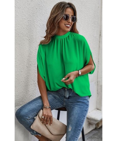 Womens Tops, Short Sleeve Casual Summer Top Solid Color Self Tie Loose Fit Drape Tunic Blouses Shirts Green $15.18 Tops