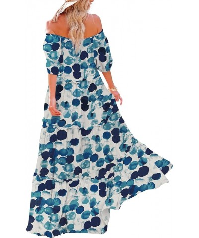 Women's Summer Casual Off Shoulder Maxi Dress Puff Short Sleeve Bohemian Floral Long Swing Dress E06 E06 as Picture74 $22.88 ...