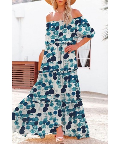 Women's Summer Casual Off Shoulder Maxi Dress Puff Short Sleeve Bohemian Floral Long Swing Dress E06 E06 as Picture74 $22.88 ...