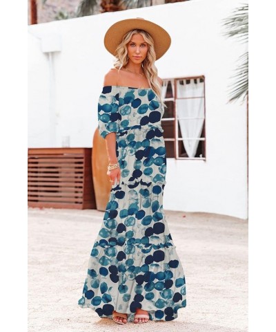 Women's Summer Casual Off Shoulder Maxi Dress Puff Short Sleeve Bohemian Floral Long Swing Dress E06 E06 as Picture74 $22.88 ...