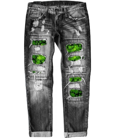 Shamrock Jeans for Women Destroyed Washed Straight Leg Jeans Patch Hole Distressed Trousers St Patrick's Day Denim Pants Z05-...