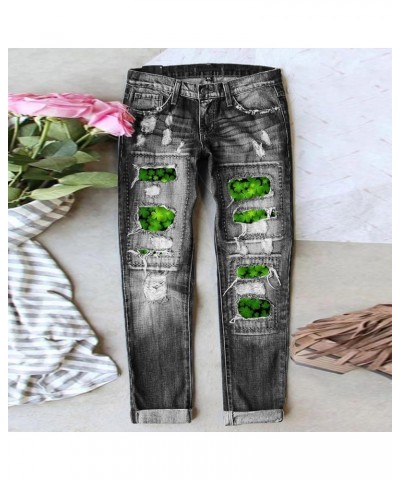 Shamrock Jeans for Women Destroyed Washed Straight Leg Jeans Patch Hole Distressed Trousers St Patrick's Day Denim Pants Z05-...