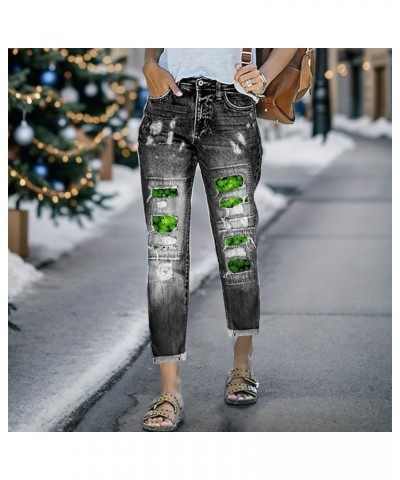 Shamrock Jeans for Women Destroyed Washed Straight Leg Jeans Patch Hole Distressed Trousers St Patrick's Day Denim Pants Z05-...