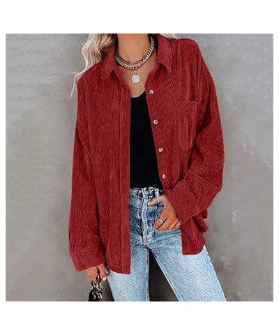 Womens Corduroy Button Down Shirts 2022 Fall Fashion Long Sleeve Loose Jacket Casual Oversized Shacket Blouse Top Red $9.88 B...