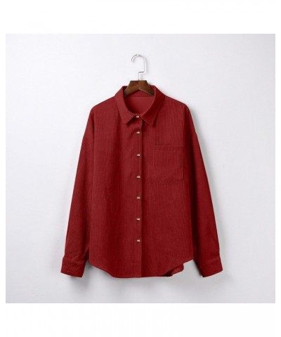 Womens Corduroy Button Down Shirts 2022 Fall Fashion Long Sleeve Loose Jacket Casual Oversized Shacket Blouse Top Red $9.88 B...