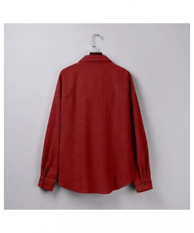 Womens Corduroy Button Down Shirts 2022 Fall Fashion Long Sleeve Loose Jacket Casual Oversized Shacket Blouse Top Red $9.88 B...