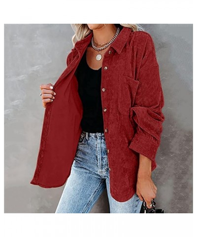 Womens Corduroy Button Down Shirts 2022 Fall Fashion Long Sleeve Loose Jacket Casual Oversized Shacket Blouse Top Red $9.88 B...